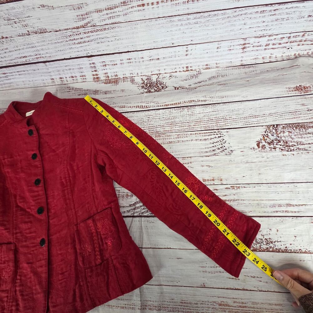 Coldwater Creek Red Floral Embroider Blazer 10 Casual Chic Asian Inspired Jacket - Picture 14 of 15